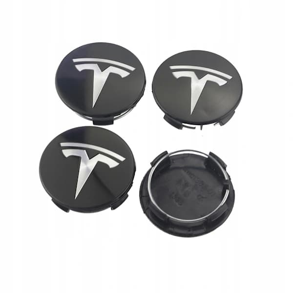 4-delat set - Tesla centrumkåpa/fälgemblem - Bil #77, svart/silver
