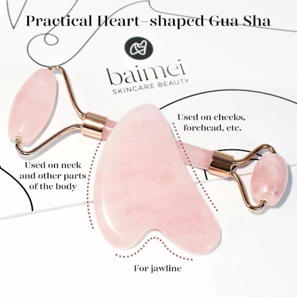 Gua Sha og ansiktsruller, Roller Rose Quartz Gua Sha Stone