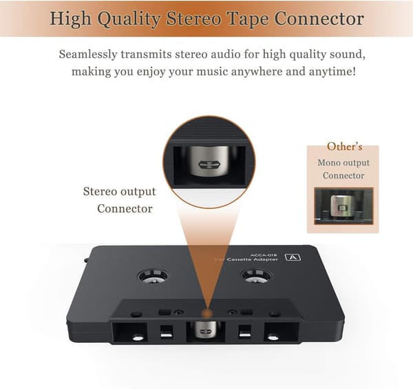 Bilkasetteadapter - 3,5 mm AUX-kasetteadapter med kabel, bilstereo-kasette til AUX-konverter (sort)