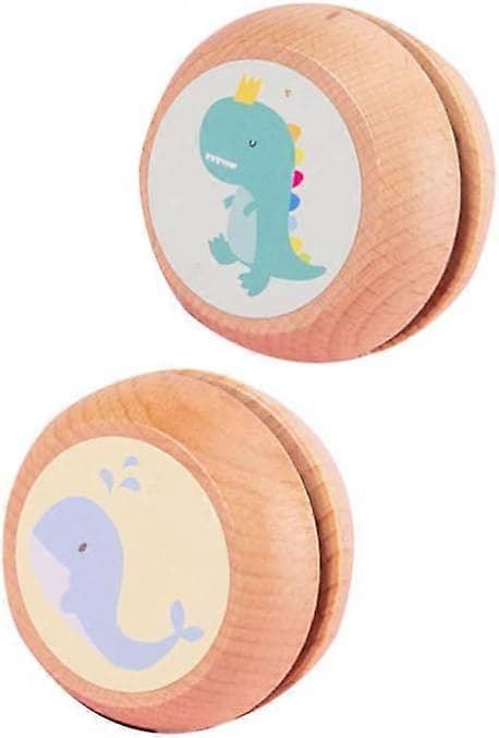 Träjojo, tecknad design, bärbar, redo att spela (2-pack)