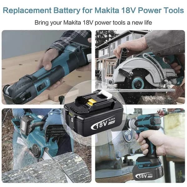 2 erstatningsbatterier til Makita 18V, kompatible med Makita 18V batterier.