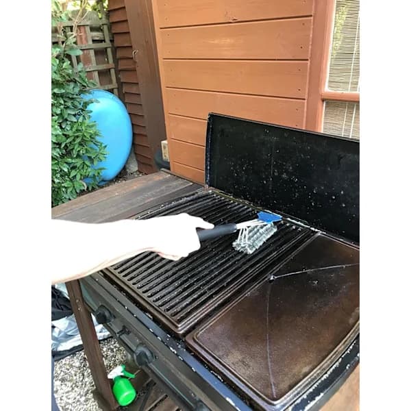 Grillbørste i rustfrit stål med skraber, grillrensebørste til kulgrill