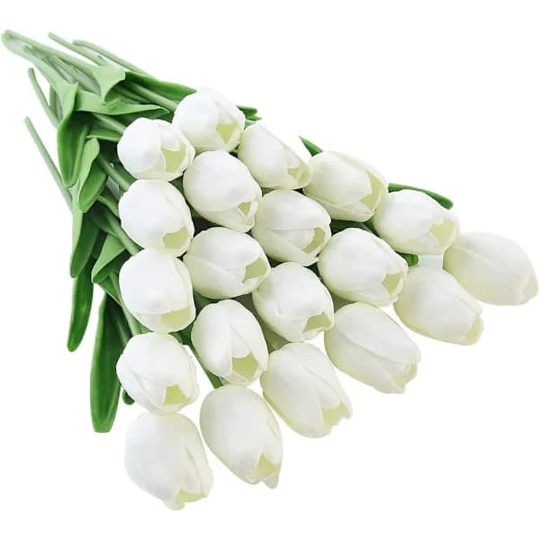 20 kunstige latex tulipaner, hvide, velegnet til bryllupper, havepynt til hjemmet.