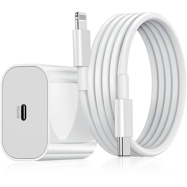 iPhone 20W hurtiglader (med adapter) + 1-meters Lightning-kabel, hvit, 1 pakke