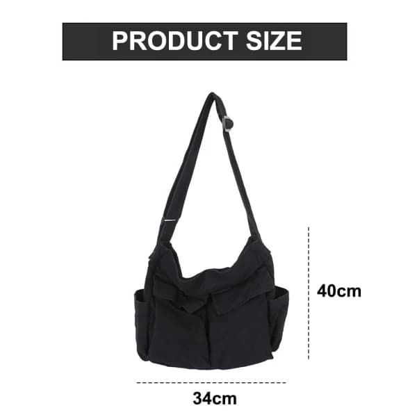 Retro sort lærreds crossbody-taske, velegnet til studerende, damestil.