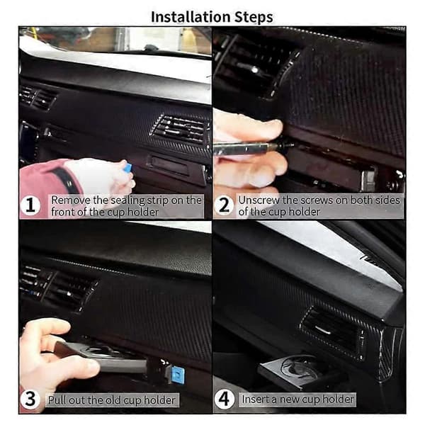 Vänster och höger mugghållarsats för Mercedes-Benz E90, E91, E92, E93 (2005-2012) (med dekorativ panel, svart)