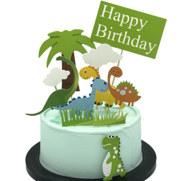 5-delt dinosaur kagepynt/cupcake pynt sæt, velegnet til børnefødselsdage, babyshower og andre lejligheder.
