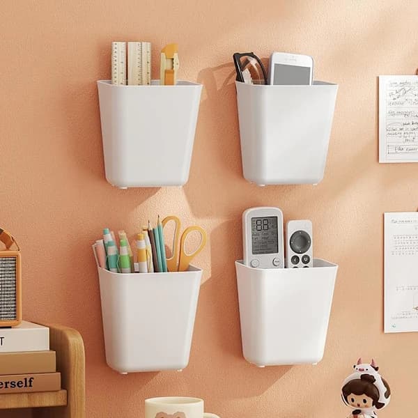 4-delad självhäftande väggmonterad förvaringslåda vit 14L x 9W x 15H cm