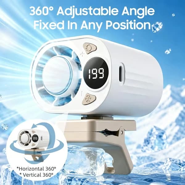 2026 Bil Clip Ventilator, USB Genopladelig Mini Luftkøler, 199-Hastigheds Stille Bladløs Køleventilator, 360° Roterbar Clip til Bil white