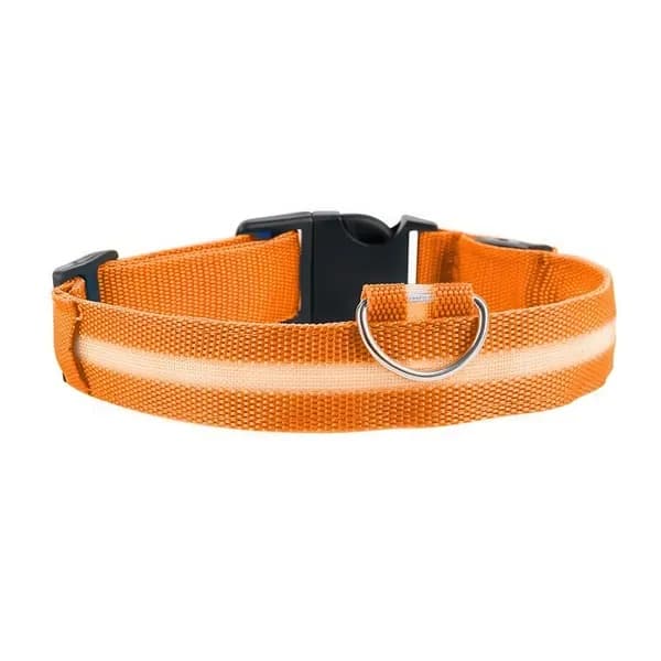 Genopladeligt LED-hundehalsbånd med refleksstribe – M, Orange orange M