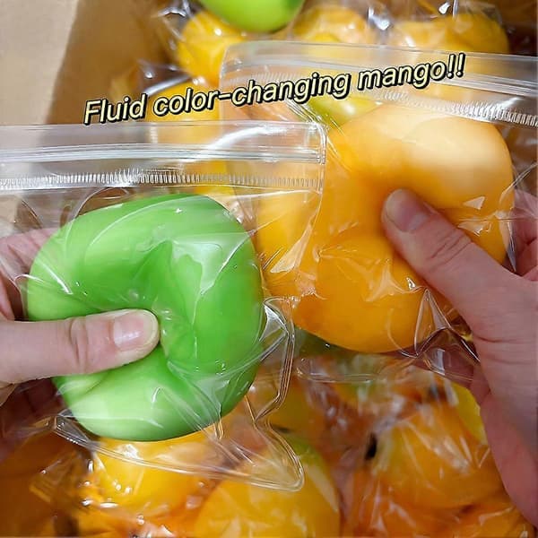 Farveskiftende Mango Squishy Legetøj, Langsomt Stigende Stressaflastende Klemmelegetøj, Blødt Sensorisk Legetøj til Børn og Voksne 3 pcs