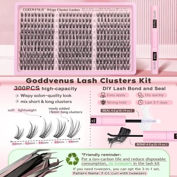 Vipper-klynge-sett - Wispy Naturlig DIY Vippeextensions-sett 10-16mm, 300 stk C-Curl Individuelle Vipper