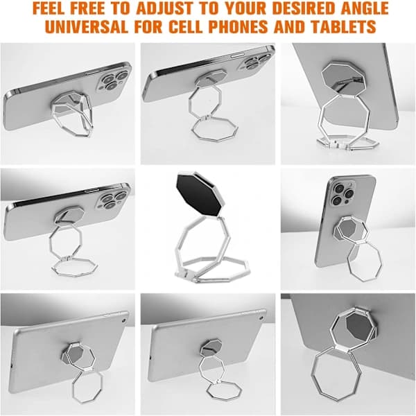 Telefonringholder, 360° roterende metalltelefonfeste, sammenleggbart og justerbart telefonstativ (sølv)