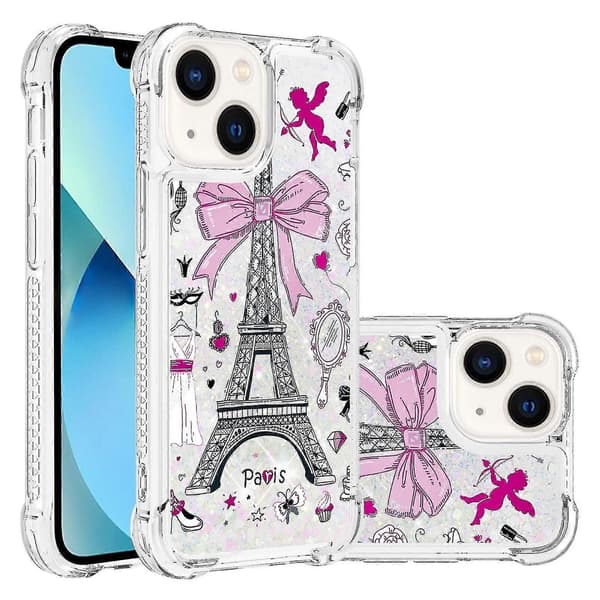 iPhone 13 -puhelinkotelo - Glitter, virtaava hiekka, läpinäkyvät paljetit, kristallinkirkas suojakotelo - Eiffel-torni