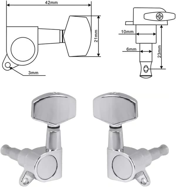 6 gitarrstämskruvar Gitarrsträngstämskruvar Stämskruvar för el- eller akustisk gitarr (3 vänster + 3 höger)