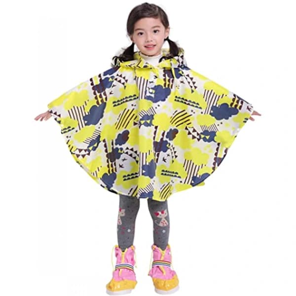 Regnponcho med hette til barn blue S