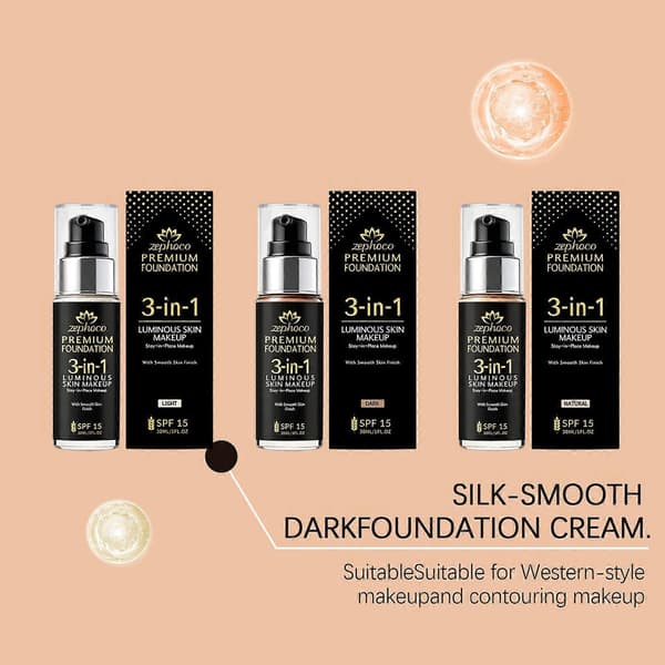 3-i-1 långvarig foundation, naturlig och lätt basmakeup (30 ml)