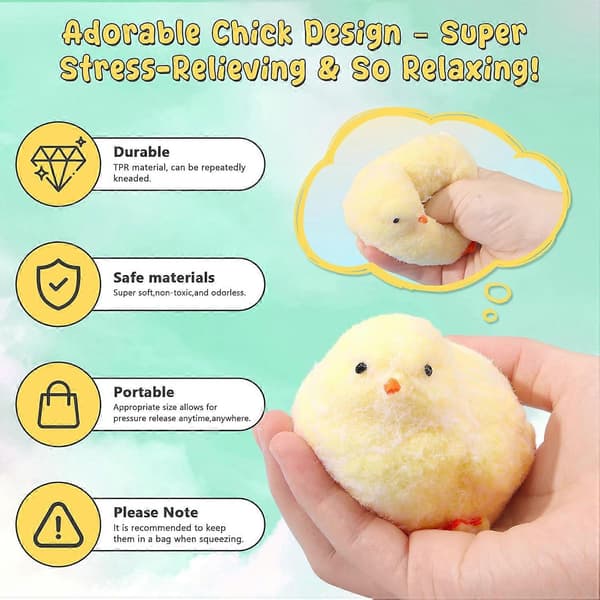6 stk Taba Håndlagde Squishy Kyllingleker Stressavlastende Klemmeleke. Søte Sensoriske Leker.