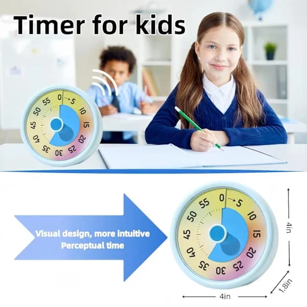 Visuell timer för barn, 60-minuters nedräkningstimer för klassrum, kontor, kök, Pomodoro-timer, kökstimers för matlagning, tidshantering