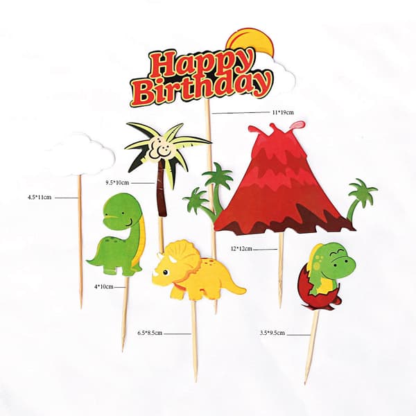 5-delt dinosaur kagepynt/cupcake pynt sæt, velegnet til børnefødselsdage, babyshower og andre lejligheder.