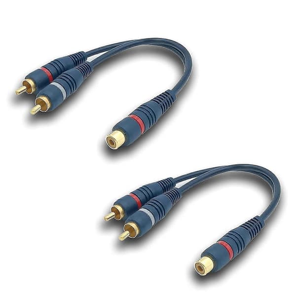 RCA lydsplitter RCA Y-type kabeladapter, 15 cm RCA-kabel, 1 hunn til 2 hannkontakter (RCA Y-type kabel, 2-pakning, blå)