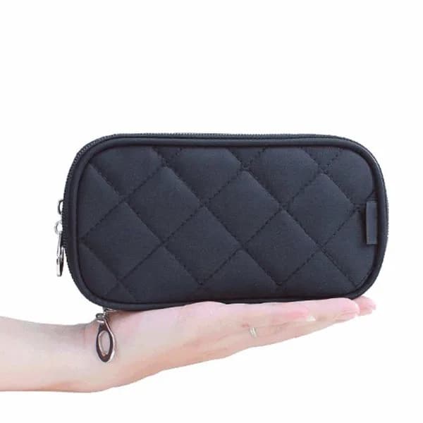 Makeuptaske med spejl, 2-lags kosmetikorganisering, sort