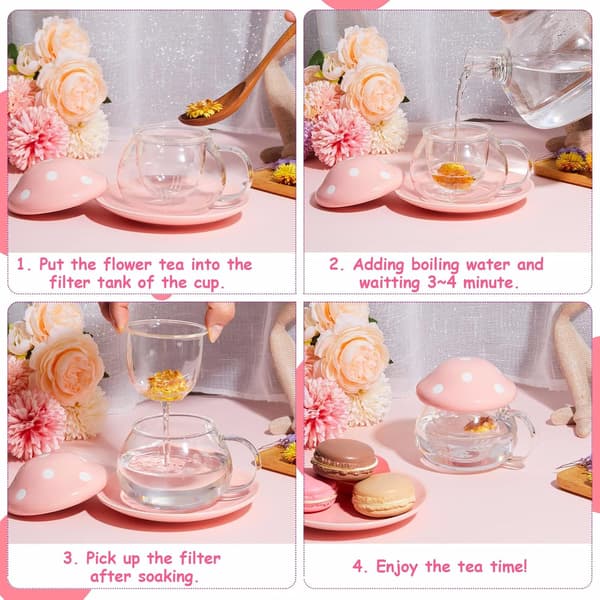 Svampformad mugg, svampformad tekopp, tekopp med tesil (rosa)