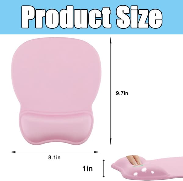 Musemåtte med håndledsstøtte i memoryskum, skridsikker gummibase, ergonomisk gelmusemåtte (pink).
