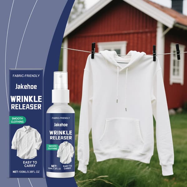Jakehoe Wrinkle Release Spray | 100 ml | Skonsam utslätande spray för tyg | Resevänlig | Vård för flera material 1 st