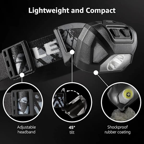 [2-pakning] Ultra-lyse LED-hodelykter – 6 lysmoduser – Egnet for barn og voksne (sykling, løping, camping) [Batterier inkludert]