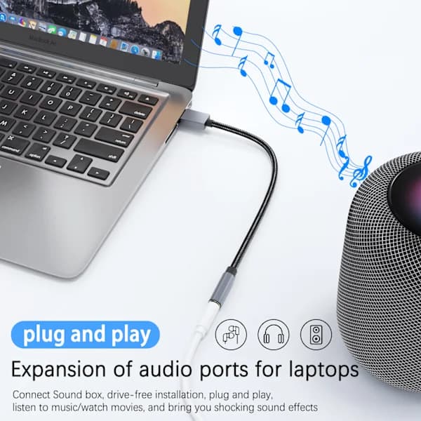 USB til 3,5 mm (hun) lydadapter, grå.