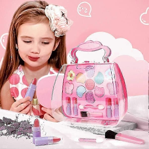 Børne-makeup-taske Håndtasker Pink Pige Makeup-boks Sæt Øjenskyggepalet Legetøj Sikkert