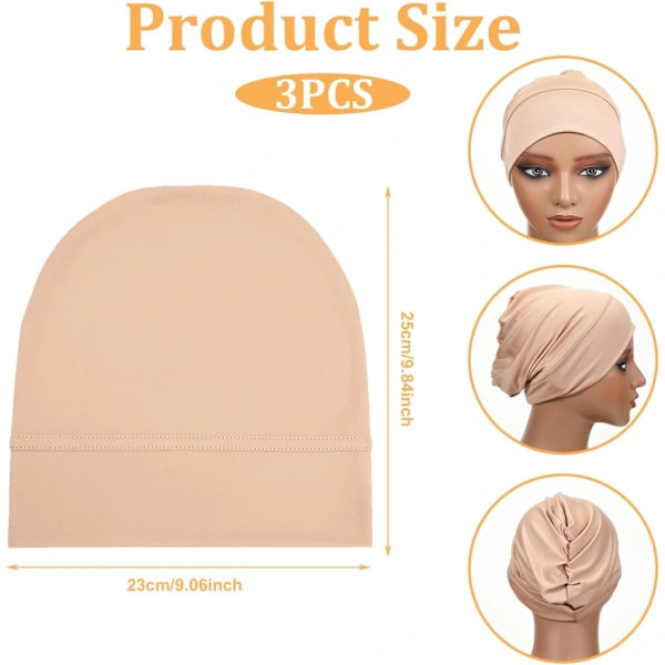 3 stk Hijab Undercap Non for kvinner Svart, Hvit