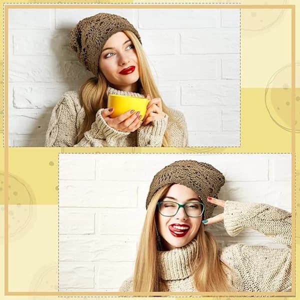 4 stk. slouchy heklet bomullshatt, håndlaget, blomstret, sommerhatt for kvinner, lett strikk