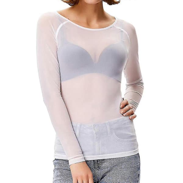Transparent Långärmad Sömlös Ärmformande Topp för Kvinnor White 2XL