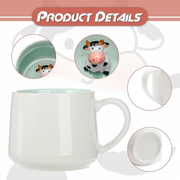 Söt ko-mugg, 3D djur keramisk kaffe-/tekopp, perfekt som examenspresent, födelsedagspresent