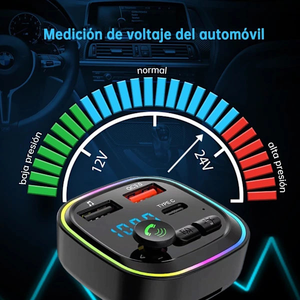 Bluetooth 5.3 FM-sändare, handsfree biladapter, QC3.0 snabbladdning, trådlös Bluetooth MP3-spelare, stöder samtal.