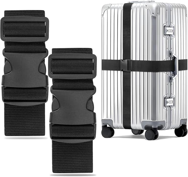 Forlængede bagagestropper, 2-pak, justerbare, med quick-release spænder, rejse-/flybagageidentifikationsstrop (sort)