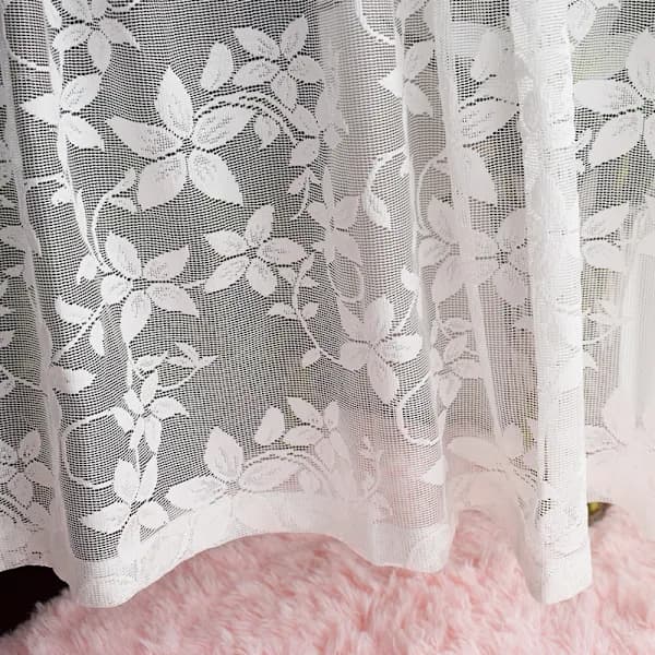Vit spetsgardin för köksfönster Jacquard Floral Voile