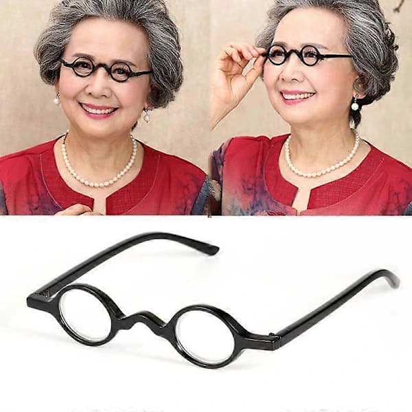 Retropyöreät lukulasit, unisex, mustat, 1,5 mm.