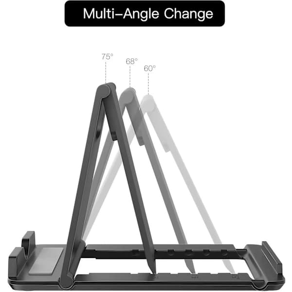 Mobiltelefonholder / Tablet-holder — Multi-vinkel, Universal, Sammenklappelig holder til telefoner og tablets (Sort, 2-pak)