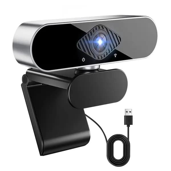 1080P Full HD Webcam med mikrofon til stationære computere – 360° rotation, USB Plug-and-Play; kompatibel med stationære computere, bærbare computere, Mac og Linux