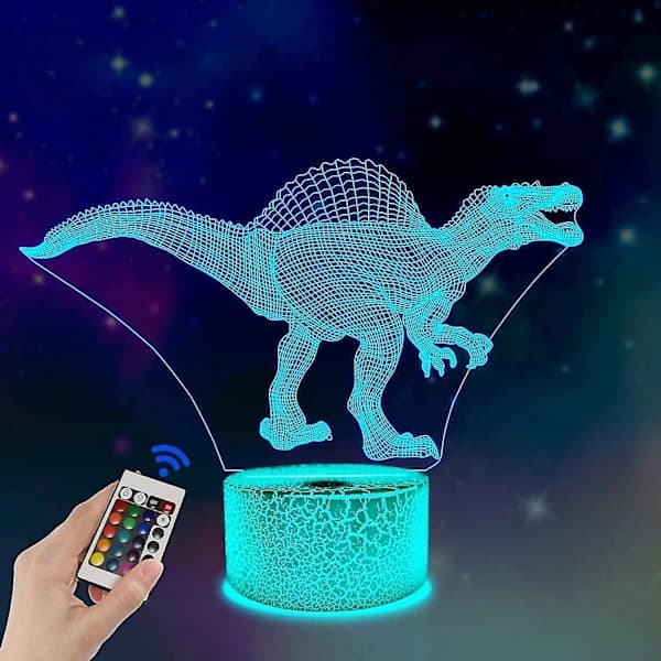 Dinosaur 3D nattlys Spinosaurus illusjon LED nattbordslampe 16