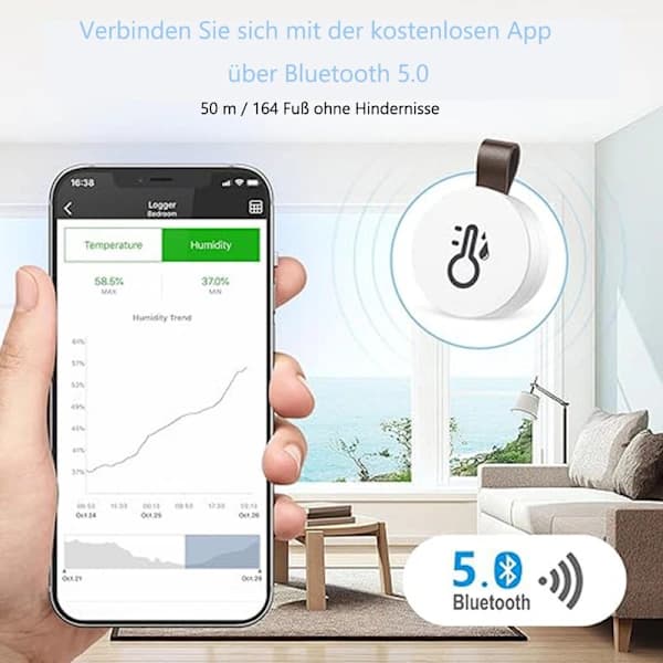 Bluetooth-termometer og hygrometer med datalagring / Trådløst termometer og hygrometer med app og datavisning 1 pc