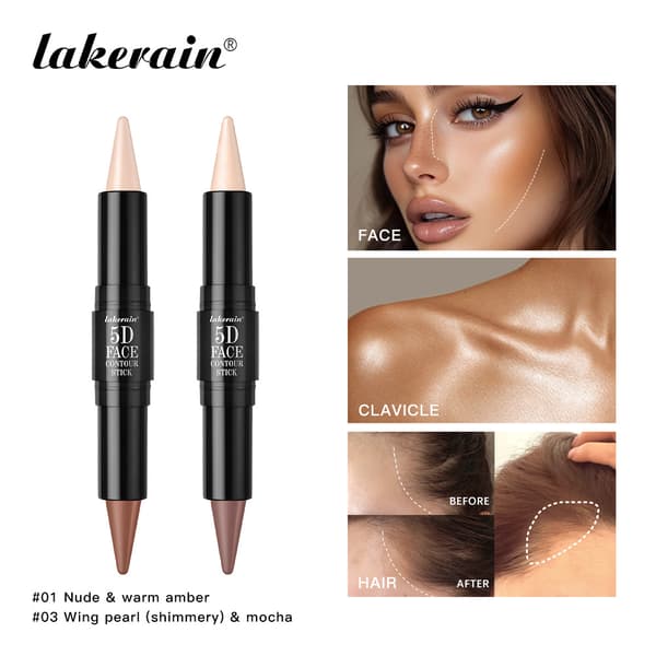 Lakerain 5D Ansiktskontureringssticka Ansiktskontur Tredimensionell Skulptering Nässkugga Konturpenna 3#Wing Pearl & Mocha