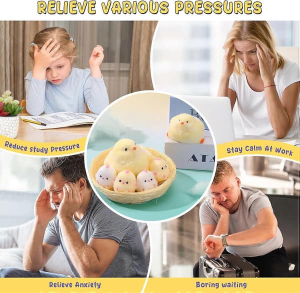 6 stk. Taba Håndlavede Squishy Kyllingelegetøj Stressaflastende Klemmelegetøj. Sødt sensorisk legetøj.