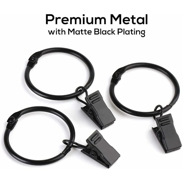 Sorte gardinringe med clips (pakke med 20)