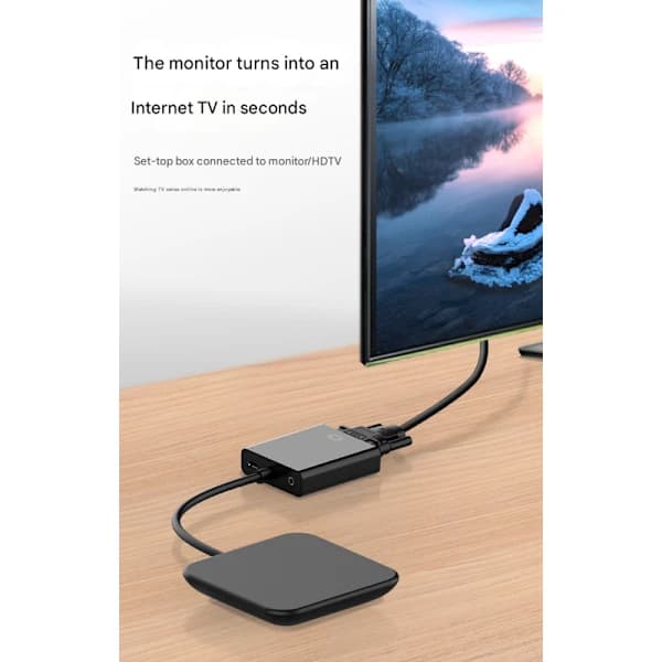HDMI til VGA-adapter, han til hun-konverter, 1080P, egnet til tablets og laptops, sort