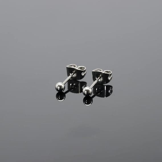 Titanium sfæriske øredobber, unisex, 3 mm, hypoallergene, sølv