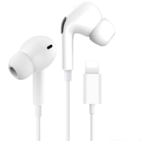 Kablede iPhone-øretelefoner, Lightning-stik, in-ear design, med mikrofon, Bluetooth-kompatible, hvide.